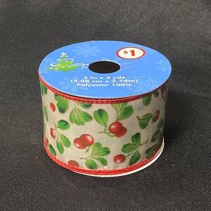 ❤️‍🔥 Christmas Holly Wire Edged Craft Ribbon 2” x 108”